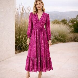 Oliphant Tie Back Maxi Dress in Melrose Magenta Size XS